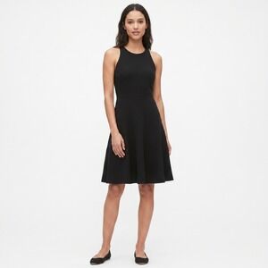Banana Republic Womens Dress Petite 2 Black Fit and Flare‎ High Neck Chic